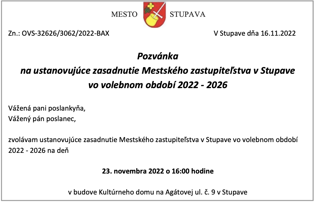 Výzva poslancom Mestského zastupiteľstva pred ustanovujúcim zhromaždením