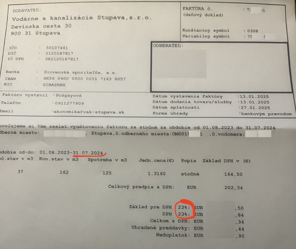 Skontrolujte si výšku DPH na vyúčtovacej faktúre od VaK Stupava pred jej zaplatením!